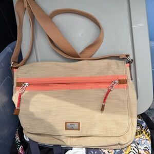 Fossil Beige Canvas Bag with Leather Trim